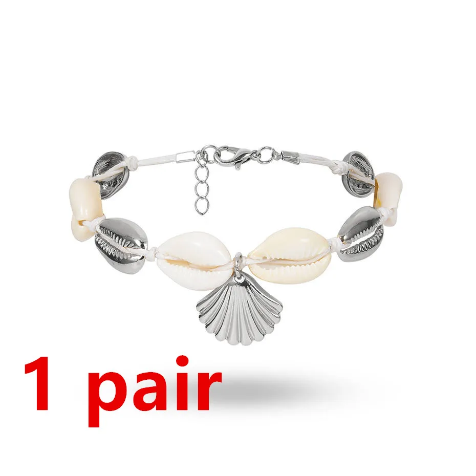 Silver pair Ingemark, богемная ракушка, ювелирное изделие для ног, Летний Пляжный босиком браслет, ножной браслет, ножной браслет для женщин, милая натуральная ракушка, ремешок на щиколотке, бохо - Окраска металла: Silver pair
