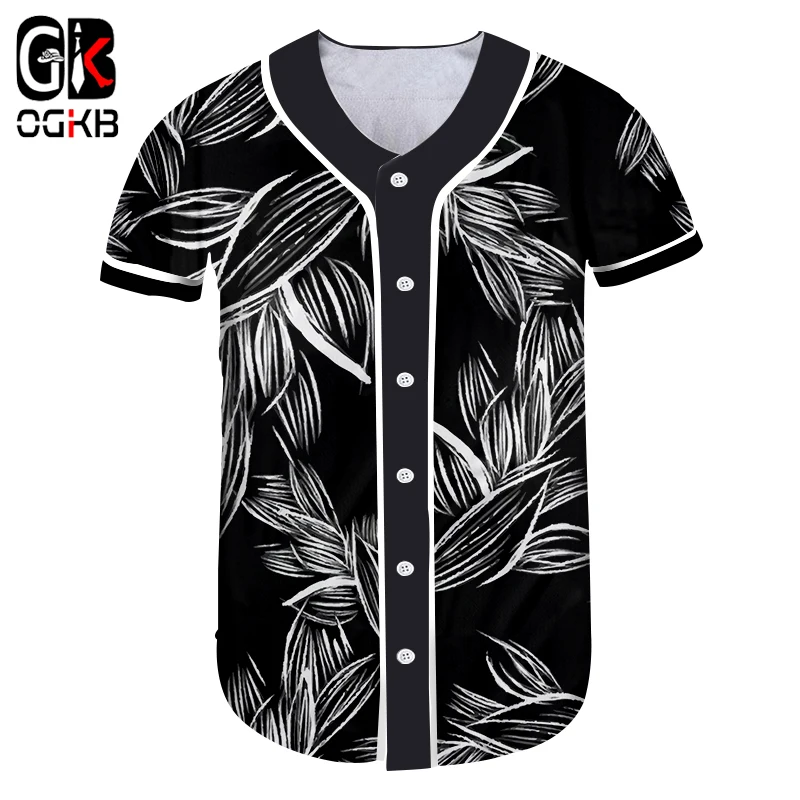 OGKB повседневные футболки с пуговицами 3d принт лес листья бейсбольная рубашка для