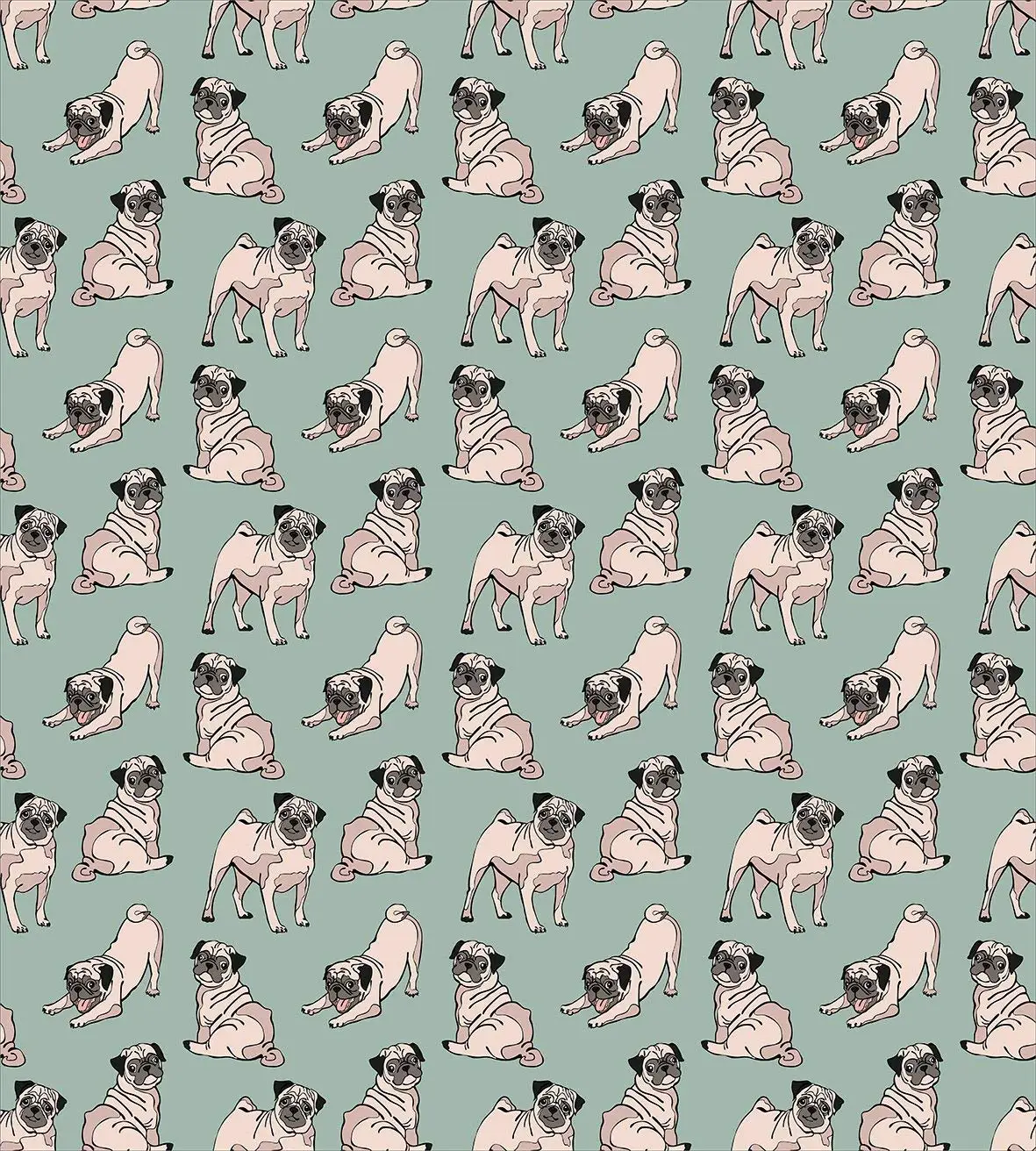 Pug Duvet Cover Set Dogs with Various States Sitting Standing Stretching Cute Cartoon Style Pet Drawing 3pcs Bedding | Дом и сад