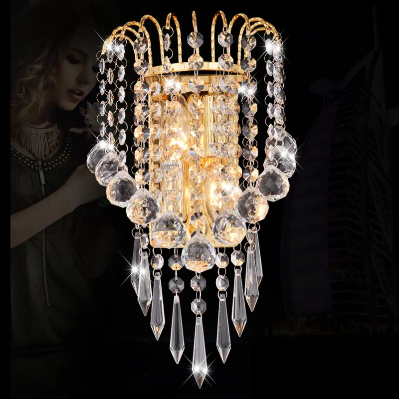Хрустальные Настенные светильники для спальни роскошные современные зеркальные
