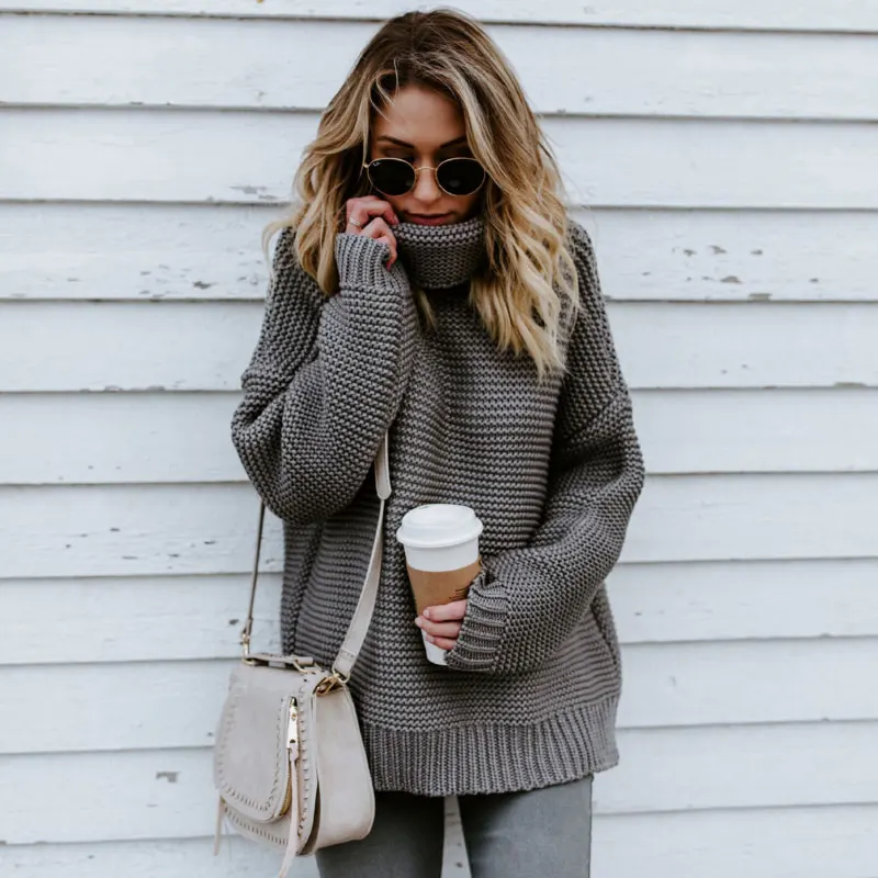 Women Turtleneck Sweater Winter Autumn High Neck Thermal Knitted Warm Pullover Windbreak Oversize Thicken Jumper | Женская одежда