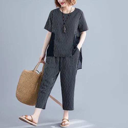 

Large Striped 2 Piece Pants Sets Women Clothes 2019 Women Two Piece Outfits Ensemble Femme Deux Pieces Conjunto Feminino Clothes