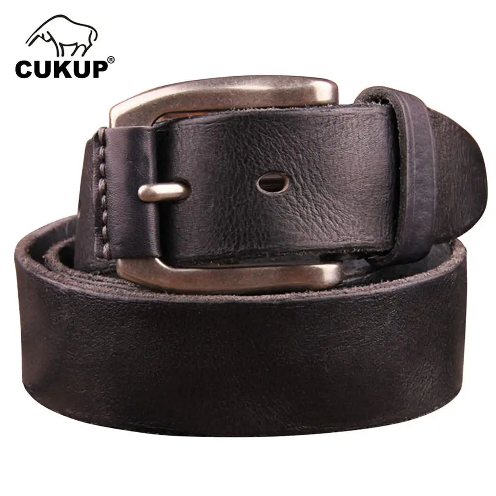 CUKUP Brand Name Design Men's Top Quality Pure 100% Cow Genuine Leather Belts Fashion Belts Retro Cover Design Pin Buckle NCK459