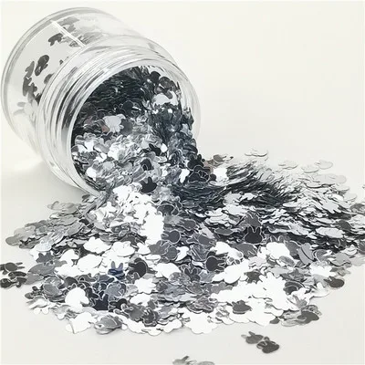 silver Ультратонкие блестящие пайетки для рукоделия в форме кролика, 4 мм, ПЭТ пайетки для маникюра, свадьбы, Рождества, конфетти, 8 г - Цвет: silver