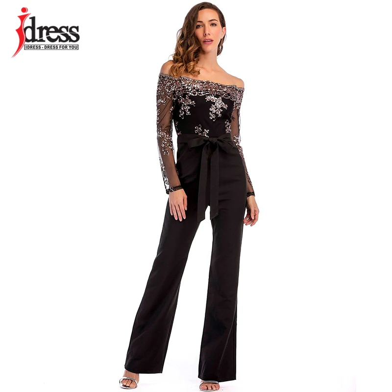 Новинка 2018 летний женский облегающий черный комбинезон IDress с вышивкой и