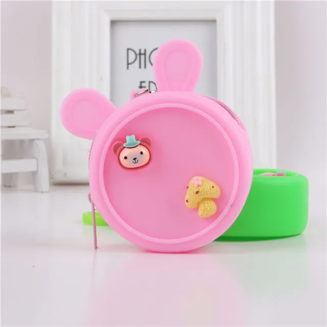 Pink Новинка, кошелек для монет, маленький силиконовый кошелек с мультипликационным принтом, разноцветный кошелек, детский подарок, сумочка для девочек LQ046 - Цвет: Pink