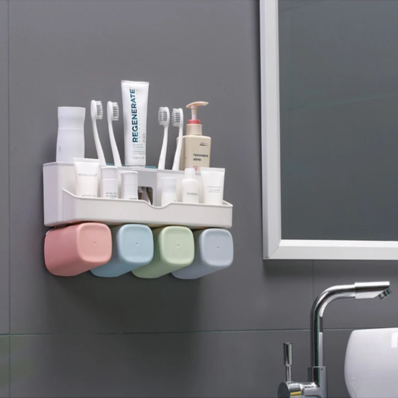 

Modern Tooth Brush Holder Automatic Toothpaste Dispenser Wall-mounted Bathroom Set Toothbrush Toothpaste Holder home garden life