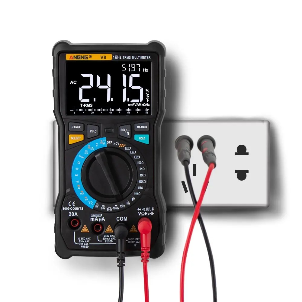 V8 True RMS Digital Multimeter Auto Range 8000 Counts Display V.F.C Inverter Measurement Analog Bar Graph Wire Power Meter teste |