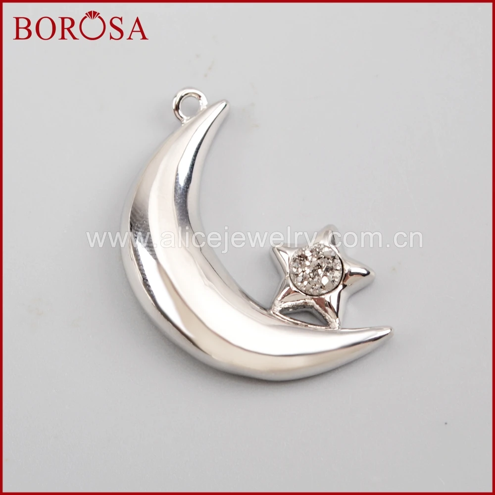 BOROSA Drusy Jewelry 6PCS Silver Color Moon Shape Star Round Druzy Charm Crescent Pendant for Women WX965 | Украшения и