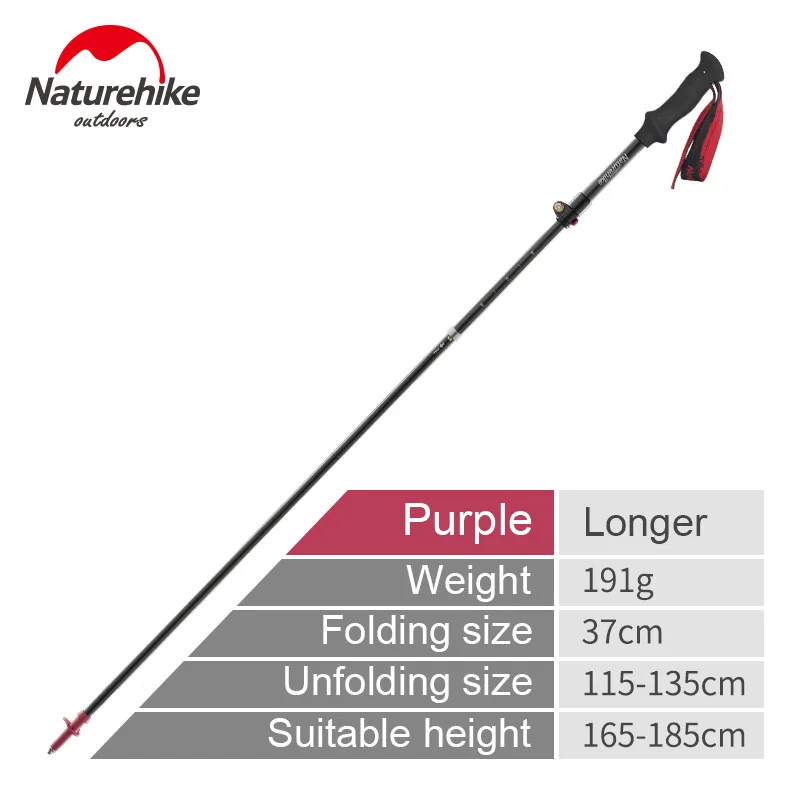 Purple (L) Naturehike со внутренним, вращающимся затвором 5-секционный складной трекинговой палке Сверхлегкий Портативный трость из углеродного волокна трость 175g/191g - Цвет: Purple (L)