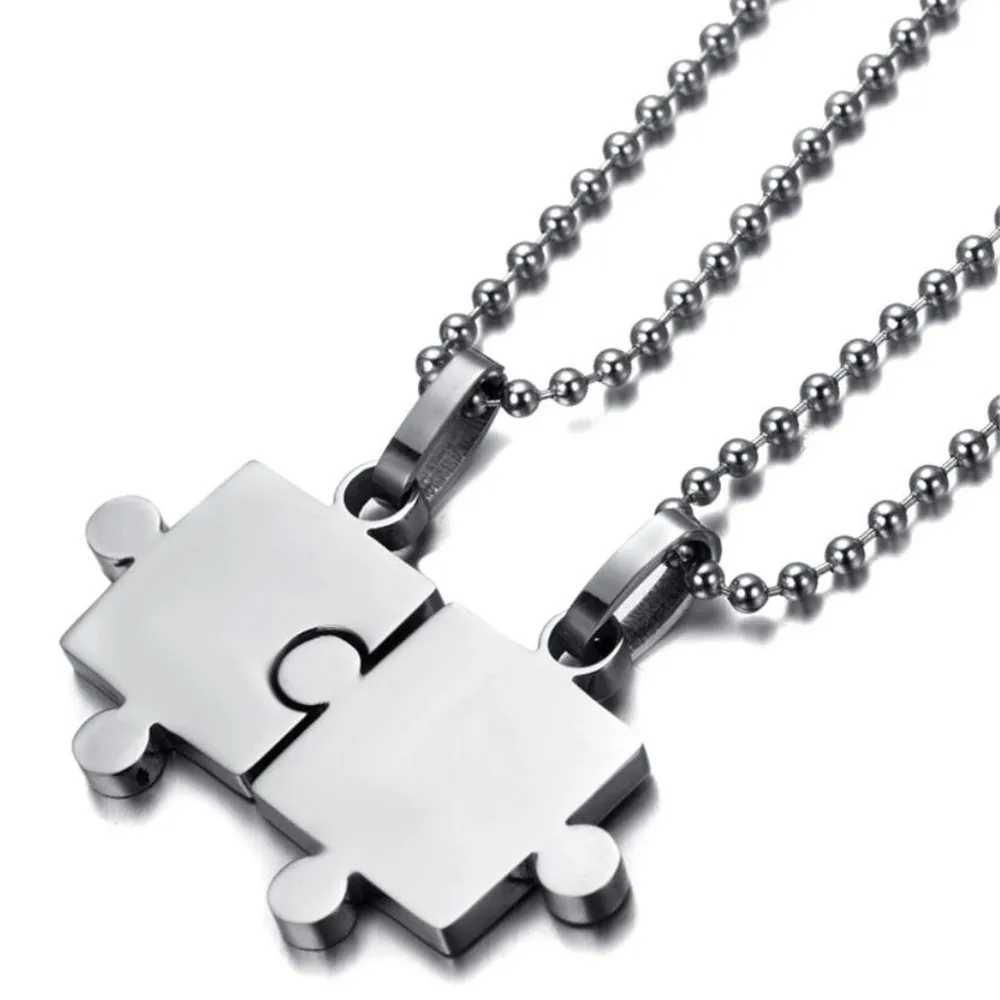 (12 пар/лот) mimeng Титан Jewelry Нержавеющая сталь пара Ожерелья для мужчин головоломки