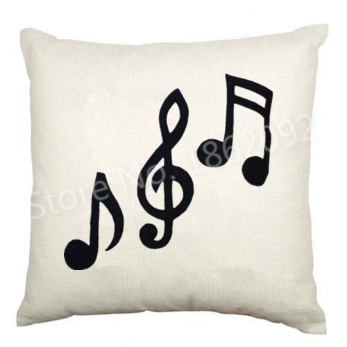 

Music White Velvet Cushion Cover Black Music Note Throw Pillow Case Shabby Chic Modern Retro Home Couch Decor Car Seat Cases 18"