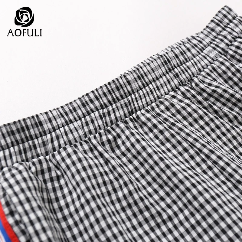 AOFULI L 4XL 5XL плед печати костюм из 2 предметов женские летний комплект большие