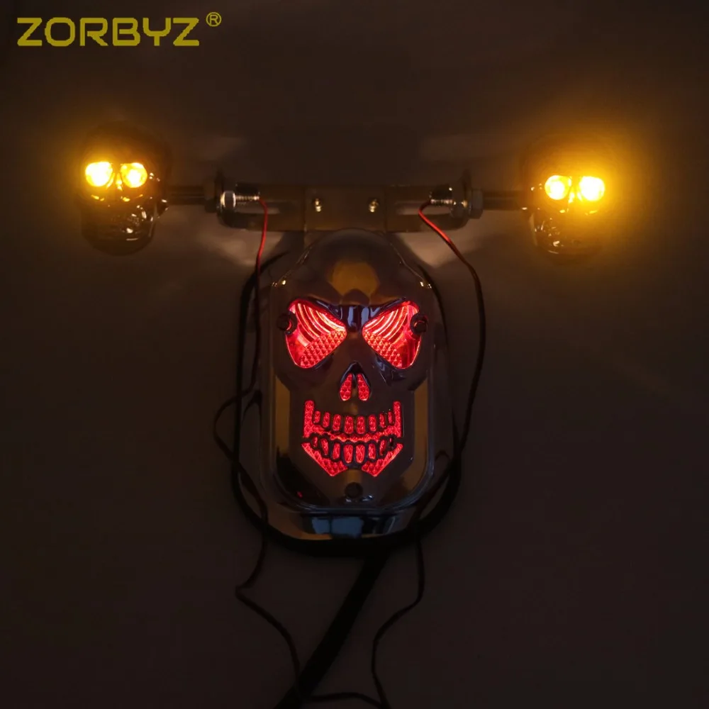 ZORBYZ хром мотоциклетный череп поворотный сигнал задний брызговик стоп-сигнал для
