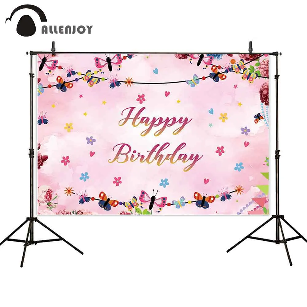 Allenjoy photography backdrop birthday spring pink floral butterfly prop fabric photocall photobooth | Электроника