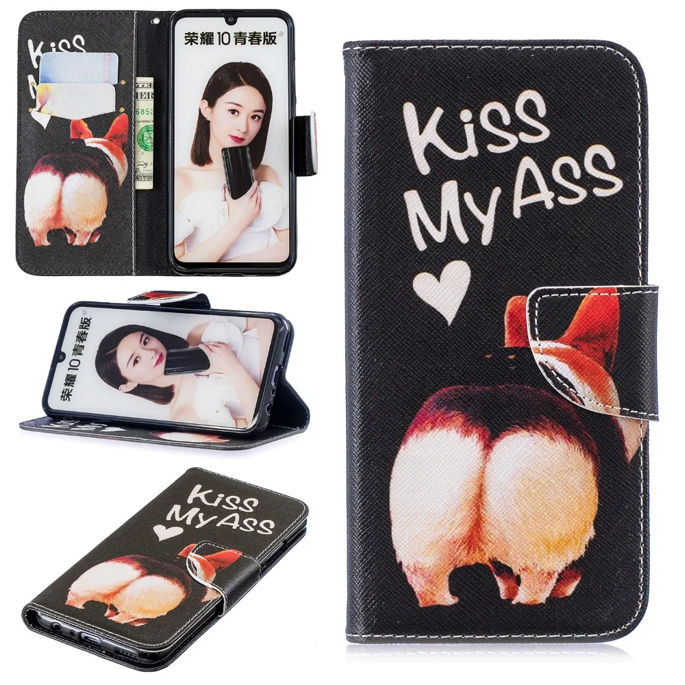 Кожаный чехол-книжка для huawei P Smart, чехол для huawei Honor 10 Lite, роскошный цветной чехол-кошелек с рисунком, чехол для телефона