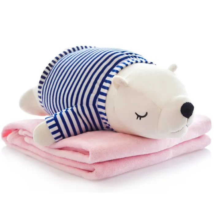 Polar Bear Мультяшная Подушка с фланелевым одеялом для детей, наполнитель из шелка и хлопка, домашняя игрушка, кукла, Шейная Подушка для спальни, подушка для сна - Цвет: Polar Bear