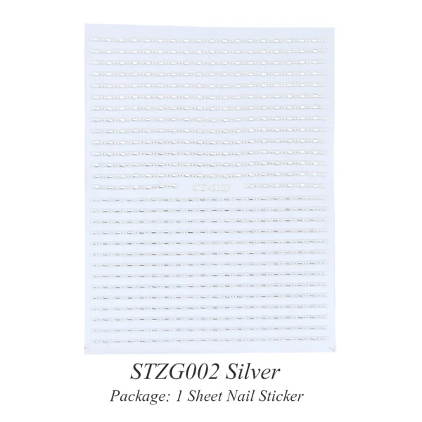 STZG002 Silver 3D серебристо-Золотая наклейка для дизайна ногтей, полоска с геометрическим рисунком, металлический конус, сделай сам, клеящиеся палочки для ногтей, маникюрные наконечники, STZG001-013 - Цвет: STZG002 Silver