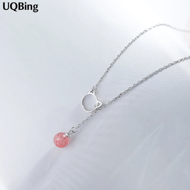 

100% 925 Sterling Silver Chain Necklaces With Pink Crystal Pendant Necklace