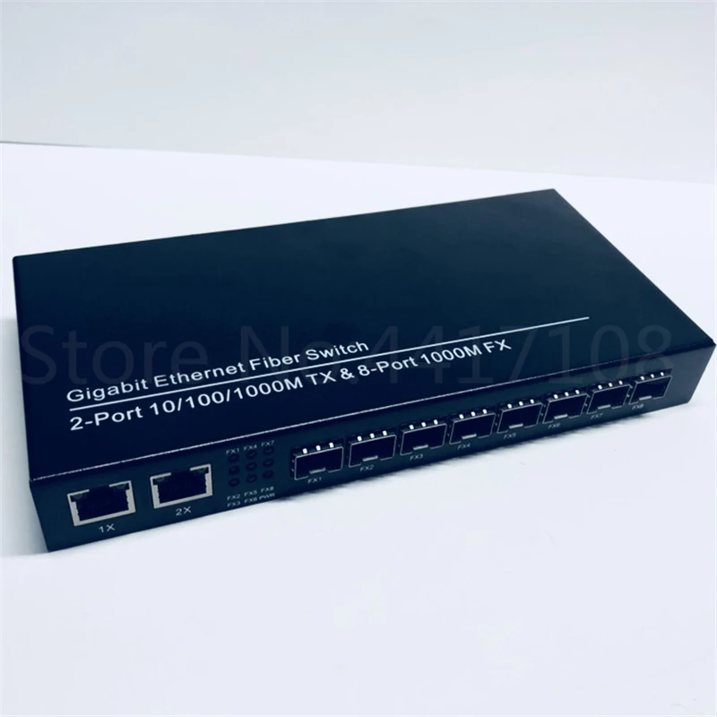 Коммутатор Ethernet 8SFP и 2UTP Gigabit волоконно-оптический медиаконвертер 8 * SFP 2 порта RJ45