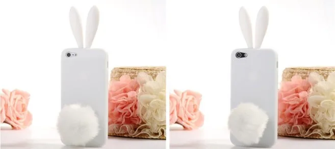 Прекрасный Случай Coque Для iPhone 5S 5 SE Дело Банни Уха Кролика Плюшевые хвост Крышка