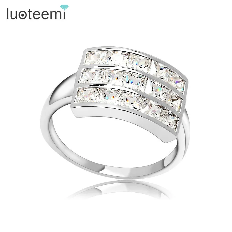 LUOTEEMI,, индивидуальные элегантные большие кольца для женщин, 2 цвета, модные кольца на палец с кубическим цирконием, ювелирные изделия