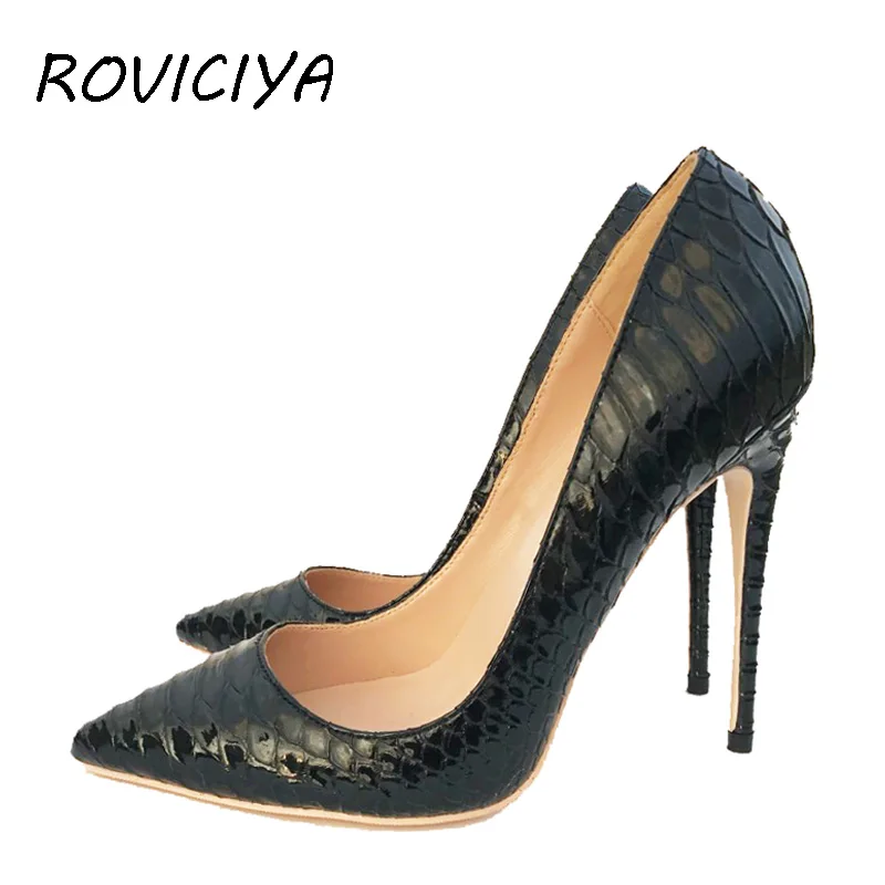 

Brand Stilettos Black Apricot Snake Printed Women Shoes High Heel 12cm 10cm 8cm Party Shoes for Women Pumps YG022 ROVICHA