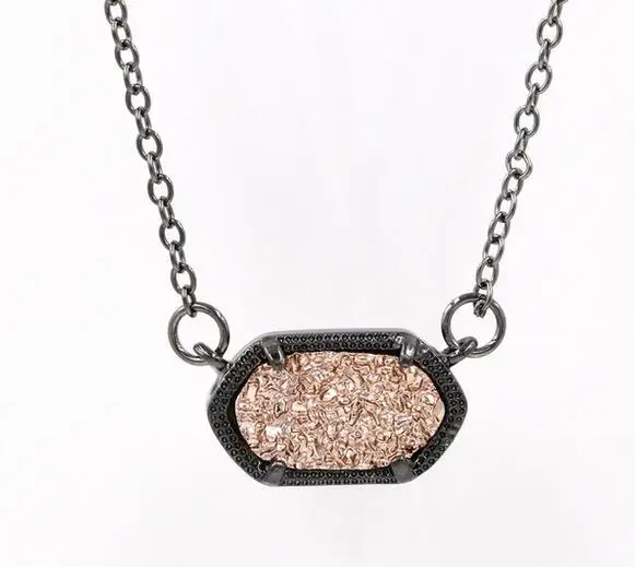 Pink Маленькая розовая, золотая, овальная Druzy Геометрическая подвеска ожерелье для женщин - Окраска металла: Pink