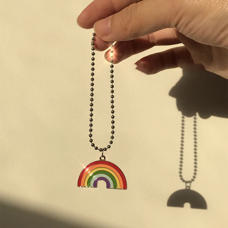 Женское колье в стиле Харадзюку милое Радужное кольцо с бусинами из нержавеющей
