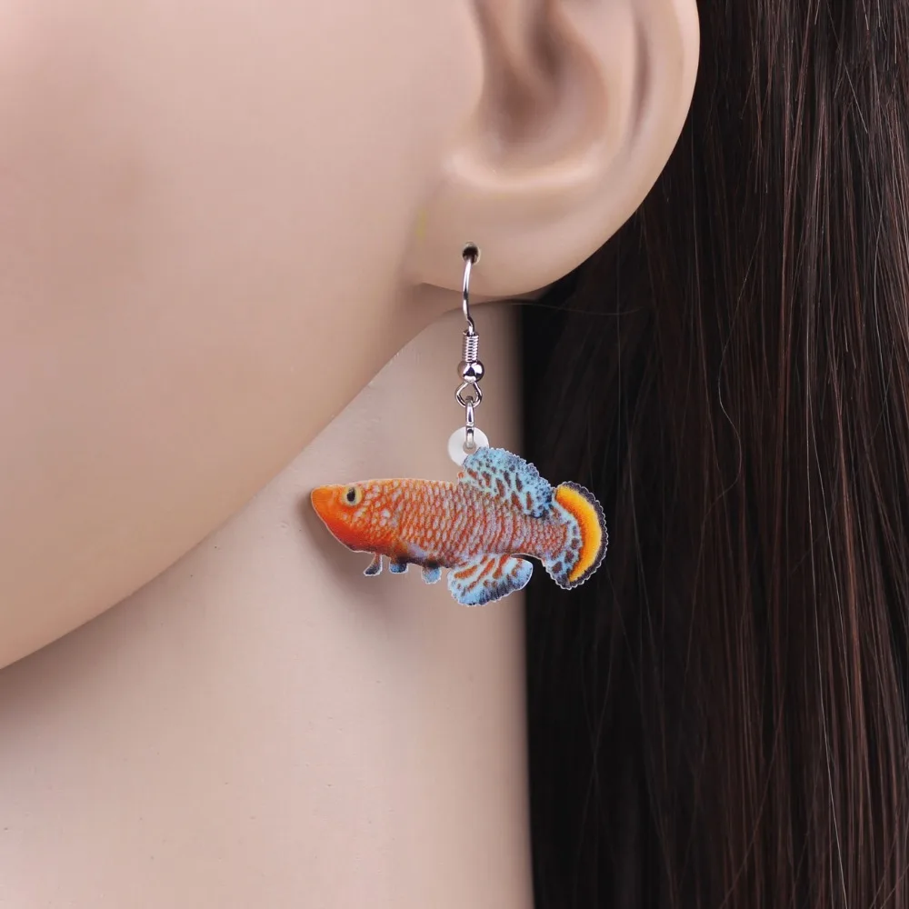 WEVENI Acrylic Long Drop Dangle Rachow's Nothobranch Fish Earrings Gift Trendy Ocean Animal Jewelry For Women Girl Wholesale | Украшения