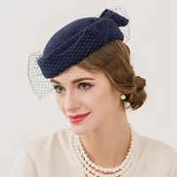 new arrival vintage wedding cap england women wool beret hat dotted veil mesh fedora hat ladies church fedora caps b 7547