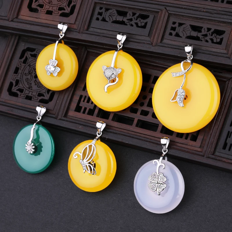 S925 Sterling Silver Necklace Pendant Buddha Buckle Melon Buckle Pendant Clip Clip Buckle Jade Honey Wax Button Jewelry Making