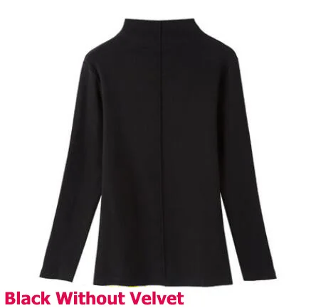 Black Without Velvet Облегающий свитер с высоким воротом для женщин на осень и зиму, пуловер с длинным рукавом, хлопковые базовые Топы, S-3XL размера плюс, Harajuku, Pull Femme - Цвет: Black Without Velvet