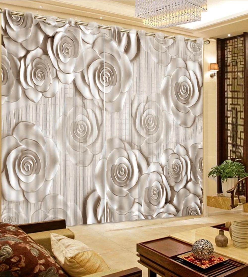 

European Luxury Gray Rose Window Blackout Curtains For Living Room Bedroom Home Decoration Wedding Room Drapes