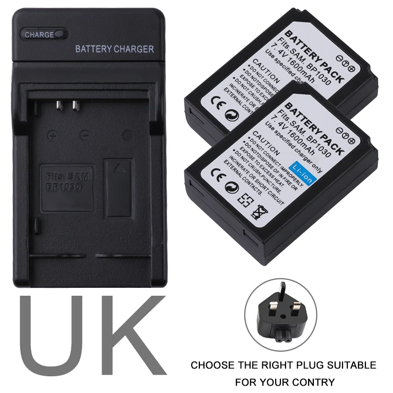 UK 2 шт. BP-1030 BP 1030 BP1030 Батарея+ Зарядное устройство для samsung NX200 NX210 NX300 NX500 NX1000 NX1100 NX-300M Батарея - Цвет: UK