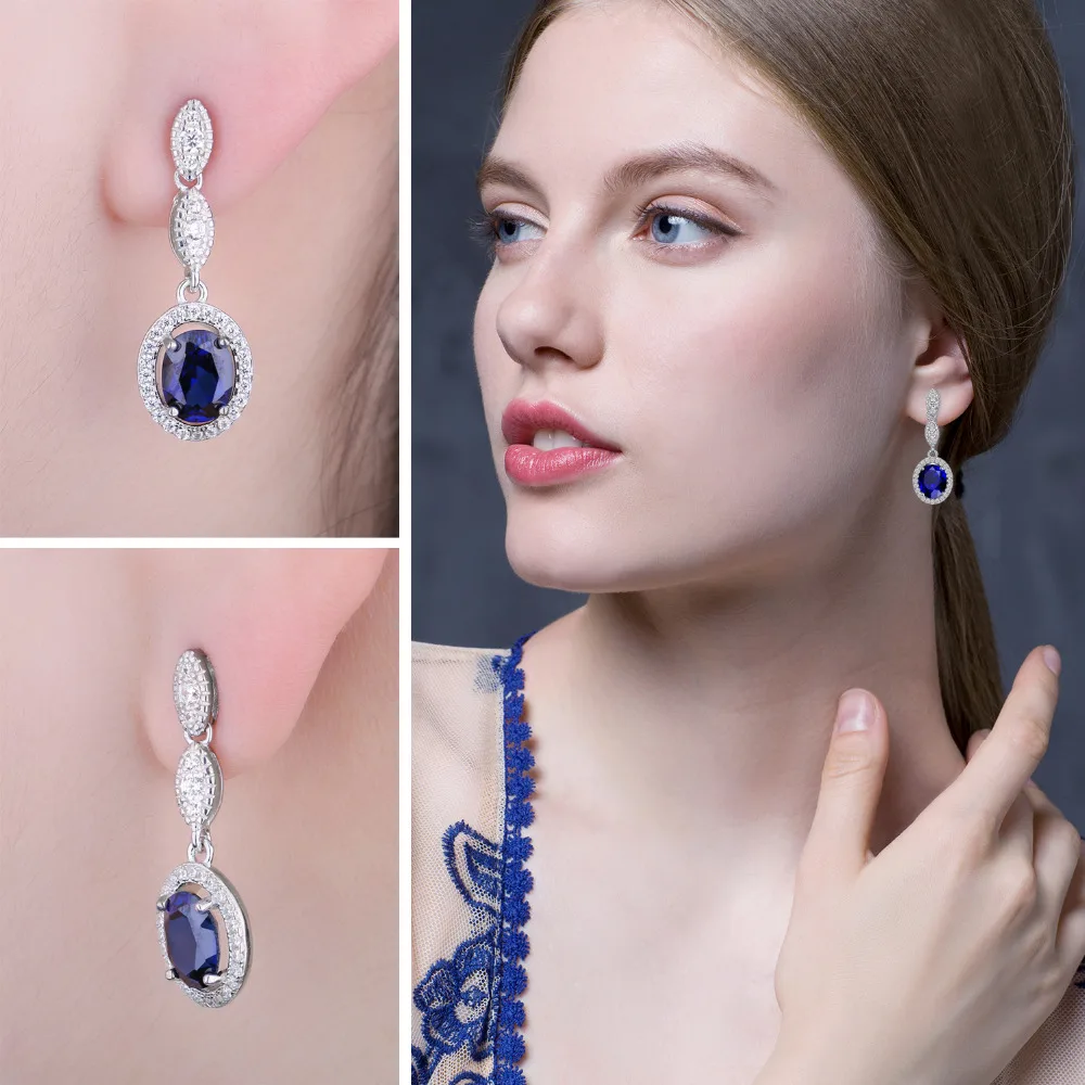 Jewelrypalace Овальный 4ct создания Сапфир Висячие серьги 925 серебро Красивые ювелирные