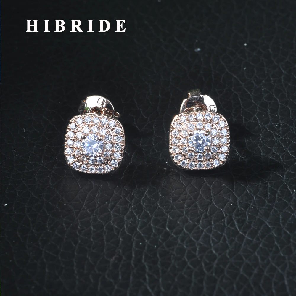 

HIBRIDE Exclusive Leaf Flower Clear Cubic Zirconia Pave Rose Gold Women Cute Engagement Night Out Party Earrings E-238