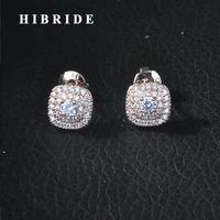 hibride exclusive leaf flower clear cubic zirconia pave rose gold women cute engagement night out party earrings e 238