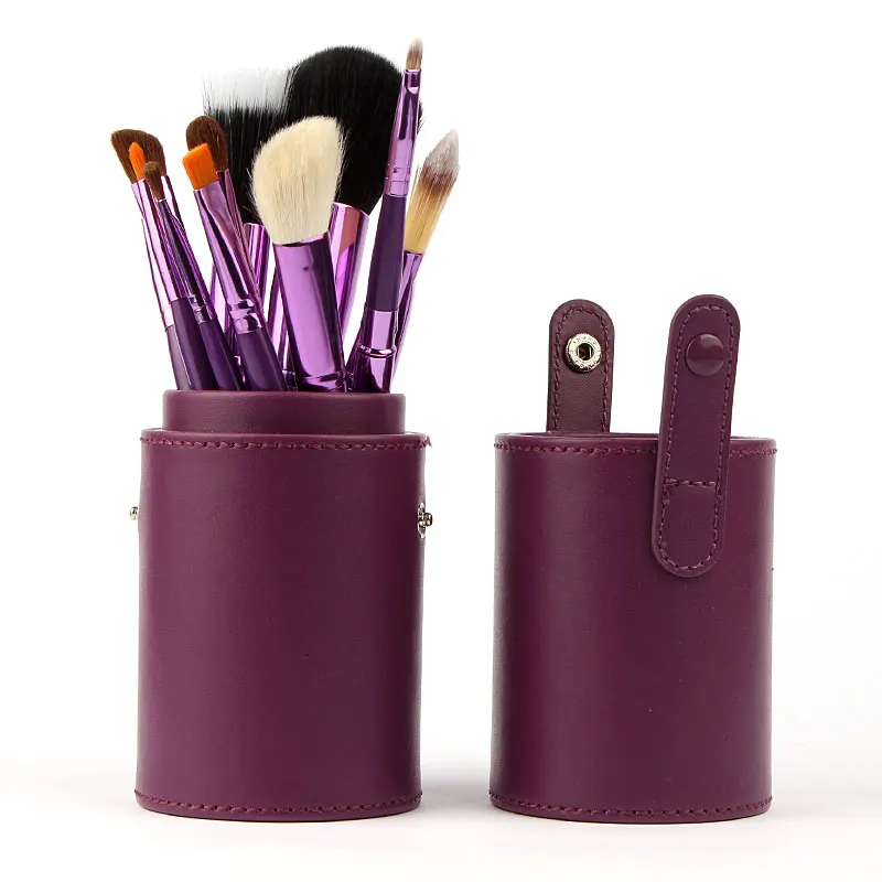 Purple Набор профессиональных кистей для макияжа Кисти основа для макияжа лица тени, помада, порошок, кисти для макияжа, инструменты 12 шт./компл. держатель для чашки кожаный чехол Комплект - Handle Color: Purple