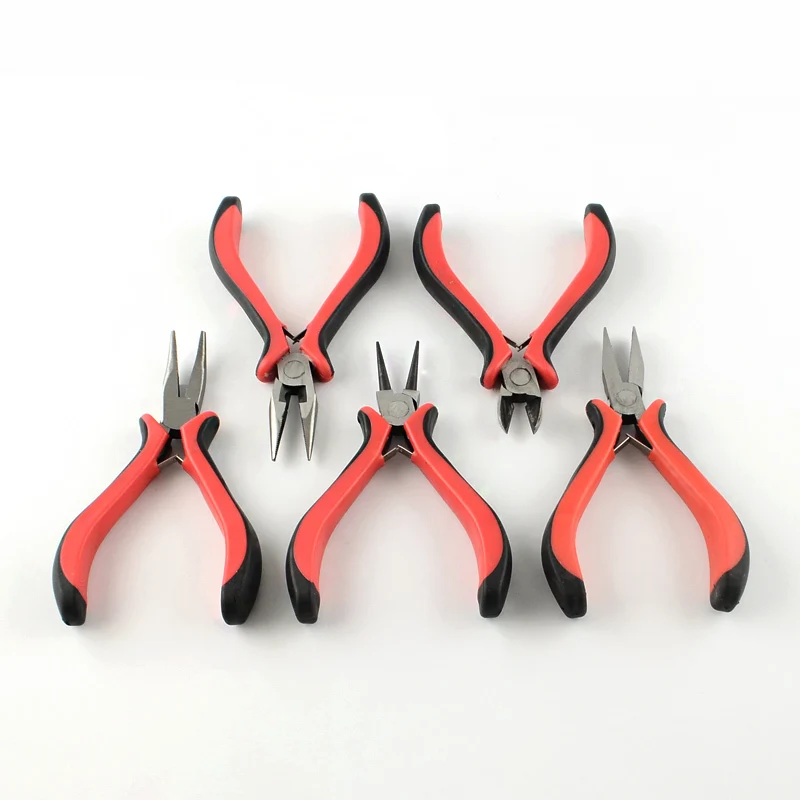 45# Steel Wire-Cutter Round Nose & Side Cutting Plier Bent Nose & Flat Nose Pliers Jewelry Making Tools 20x33.5x5.5cm 5pcs/set
