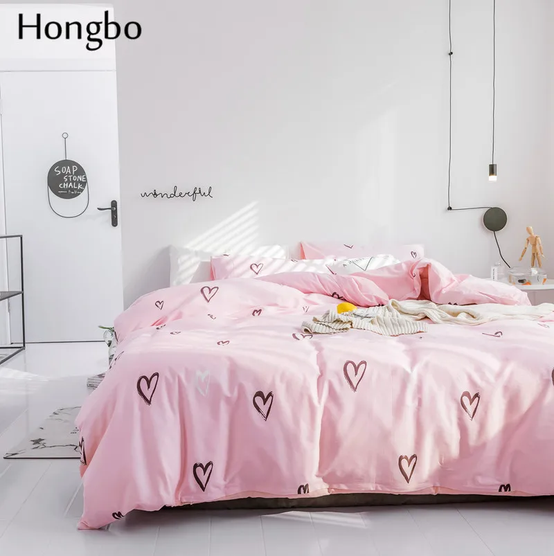 Комплект постельного белья Hongbo с рисунком розового сердца хлопковая простыня