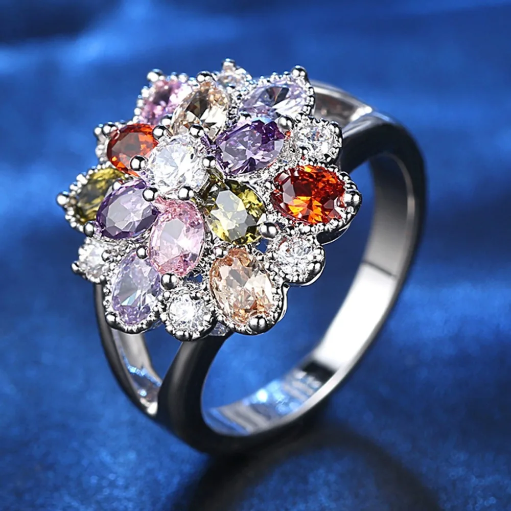 New Arrival Oval Purple Pink Olive Green Red Champagne &amp White CZ Silver Ring Size 6 7 8 9 Fashion Women Wedding Jewelry Party |