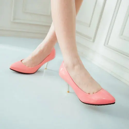 pink/apricot/white/green large size shoes sexy thin heels patent leather ladies pumps W1ST813 Med heel wedding | Обувь