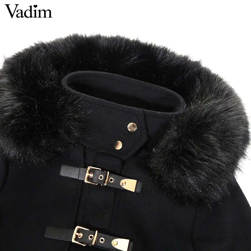 Vadim Женское зимнее теплое длинное шерстяное пальто Толстая черная верхняя одежда