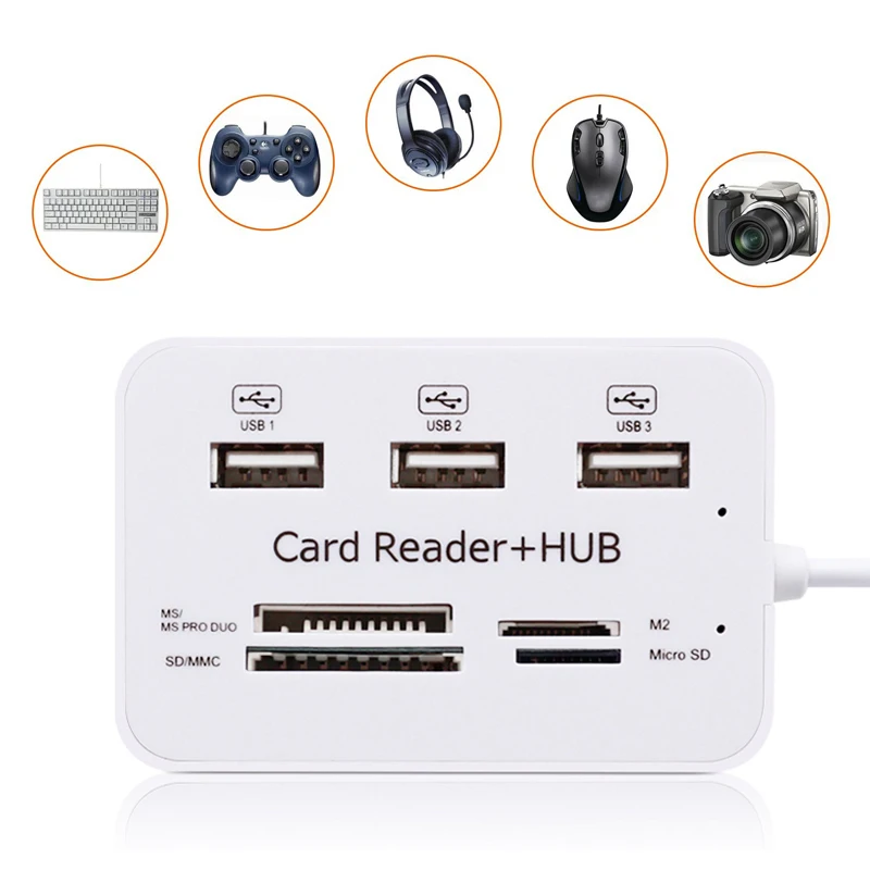 3 Port USB HUB with Card Reader Multi Splitter Combo for PC Laptop Support Micro TF SD M2 MS SDHC MMC Hub 2.0 | Компьютеры и офис