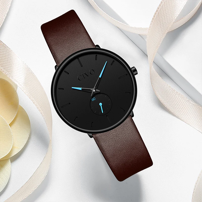 CIVO Fashion Luxury Designer Quartz Watches Women Leather Strap Casual Ladies Simple Wrist Girl Clock Female Gift | Наручные часы