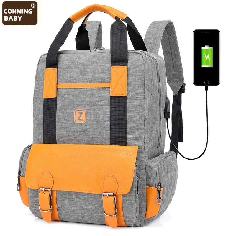 Сумка для подгузников USB, сумка для детских подгузников, рюкзак папы для мам, большая емкость, водонепроницаемая Повседневная сумка для ноут... от AliExpress WW