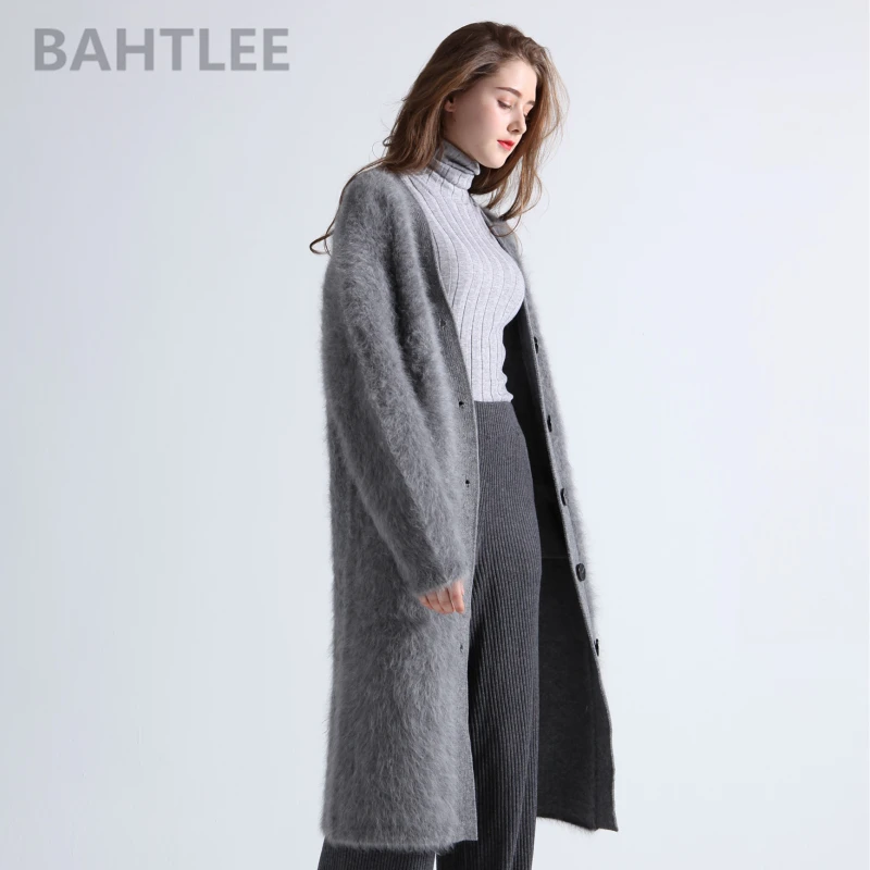 BAHTLEE зимний женский Ангорский длинный кардиган шерстяной вязаный норковый