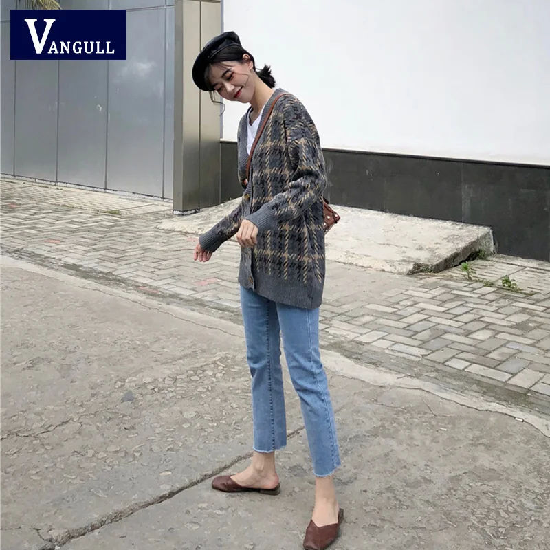 Элегантный осенне-зимний свитер с узором гусиные лапки кардиган Женский