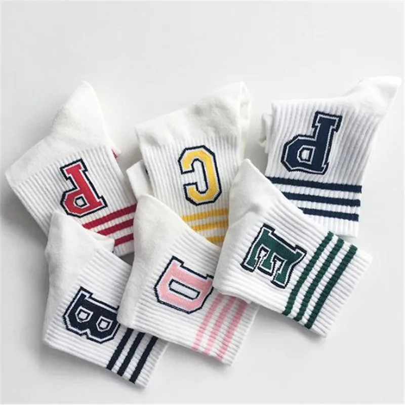 Hot sale ulzzang socks for women cotton comfortable stripe spell color alphabet thread wild Harajuku | Женская одежда